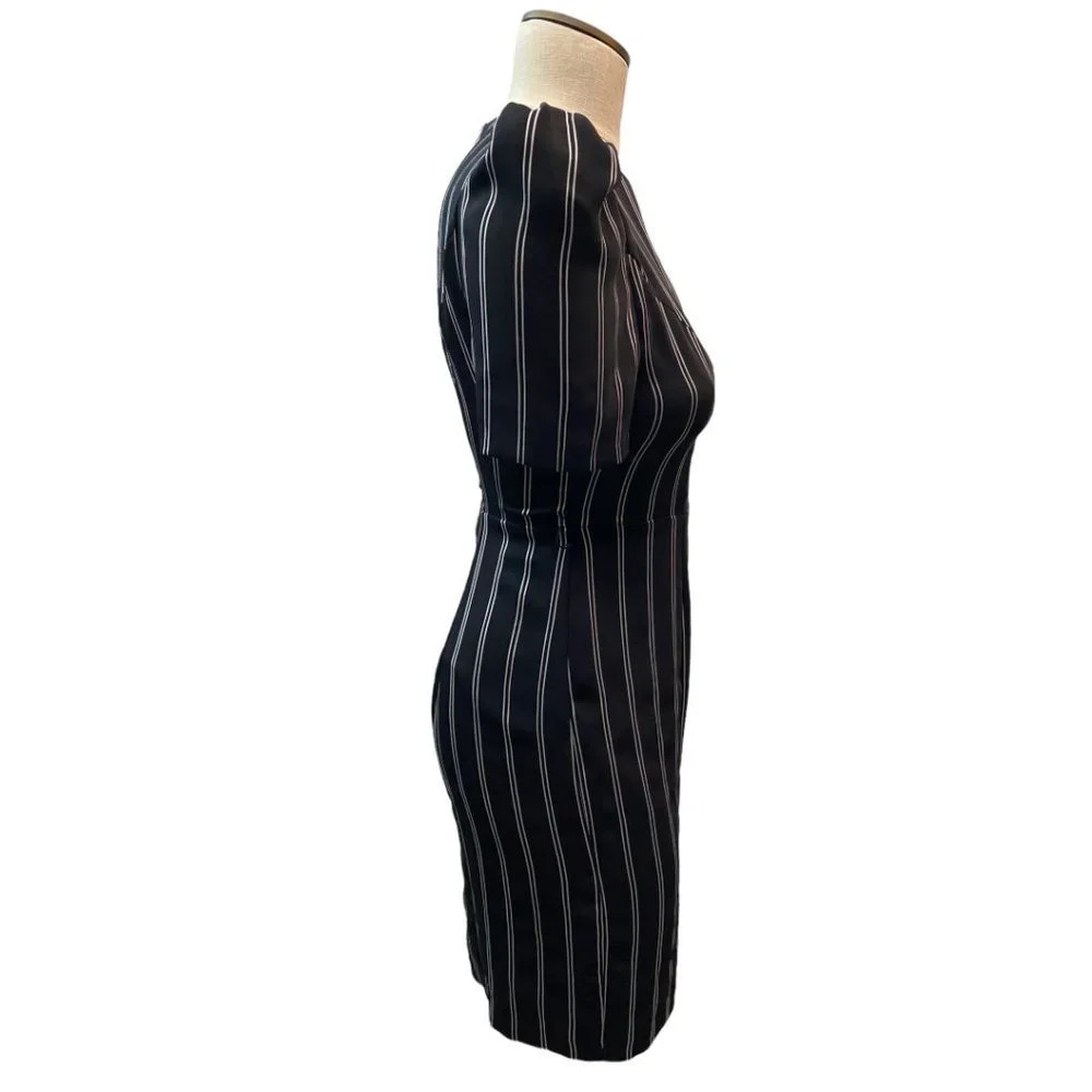 Express Black White Stripe Crew Neck Midi Dress - Picture 2 of 3